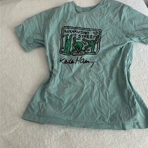 Uniqlo Mint Green blue teal women’s graphic T-Shirt Keith Harrign art design
